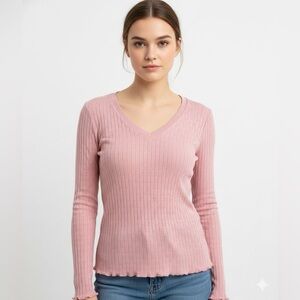 Belle Du Jour Pink Long Sleeve V Neck Top